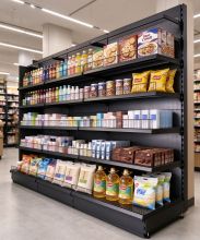 Metal Supermarket Gondola Shelving Unit with Perforated Back Panel