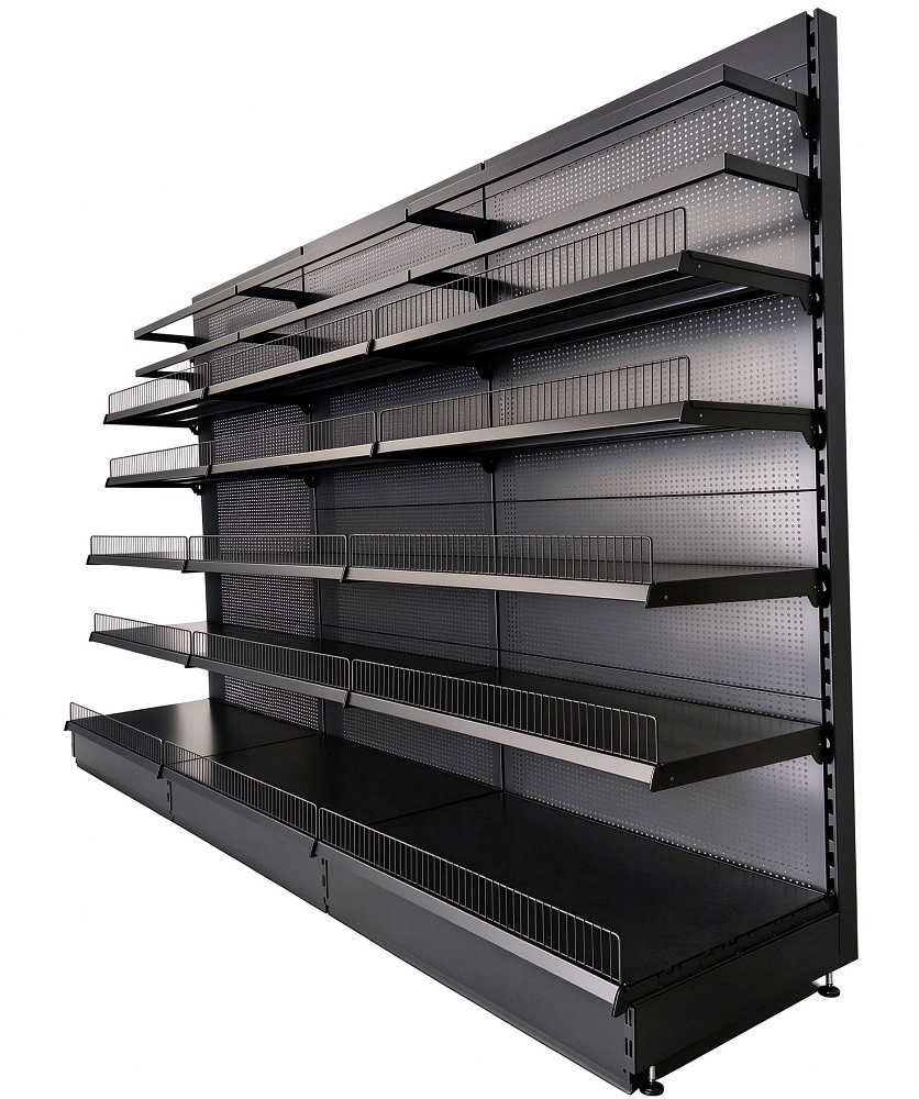 Metal Supermarket Gondola Shelving Unit with Perforated Back Panel